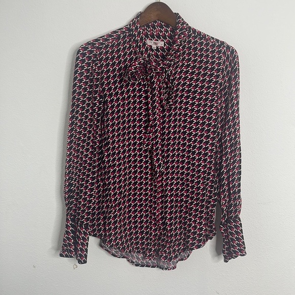 EQUIPMENT FEMME - LUIS BLOUSE STAR in red black white long sleeve + Tie Size SP - Picture 2 of 9